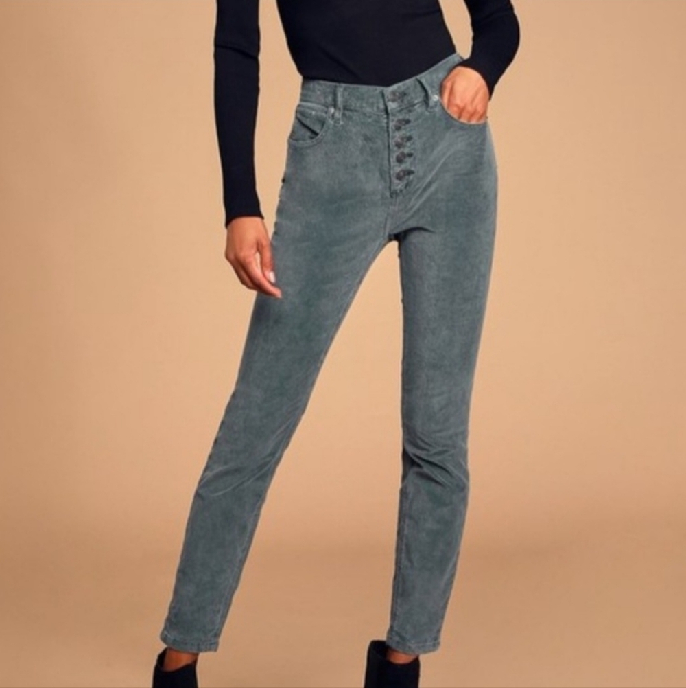 We the Free Women's Sunchaser Corduroy Button Fly High Rise Pants Blue Size 27‎